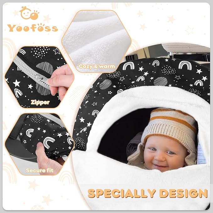 Yoofoss Baby Car Seat Cover Winter Carseat Canopies Cover to Protect Baby from Cold Wind, Super Warm Plush Fleece Baby Carrier Cover for Infant Boys Girls (Stars)