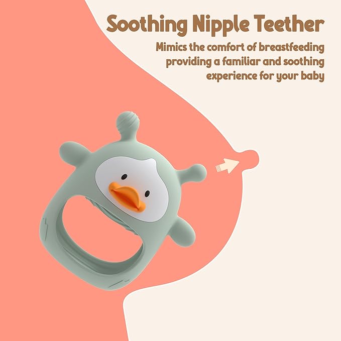 2 Packs Baby Teething Toys 3-6 6-12 Months, Food Grade Silicone Teething Mitten, Anti Dropping Wrist Hand Teethers, Never Drop Baby Chew Toys for Sucking Needs, BPA Free (Blue & Green)