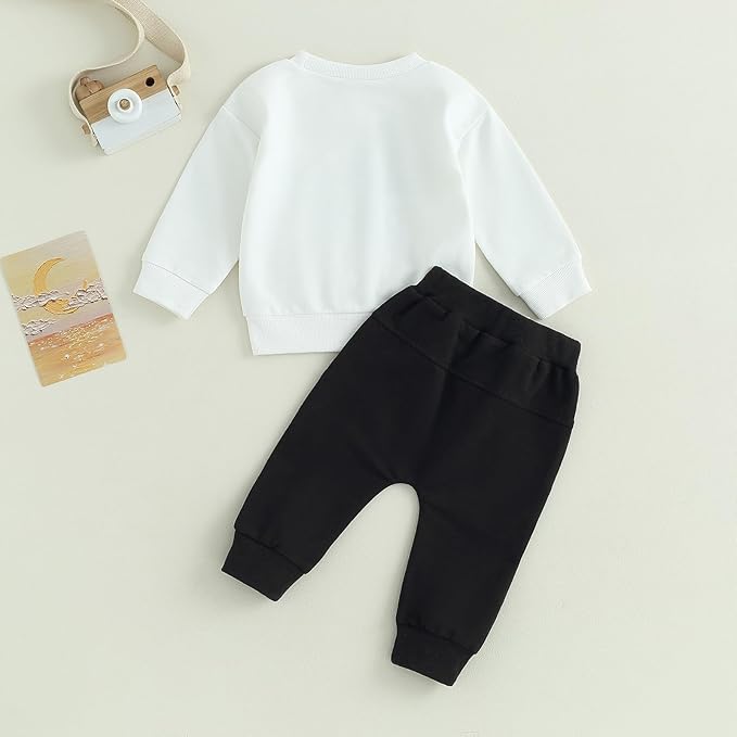 ZAXARRA Toddler Newborn baby boys Fall Outfits Long Sleeve Letter Print Sweatshirt Tops Pocket Pants Casual Clothing Sets