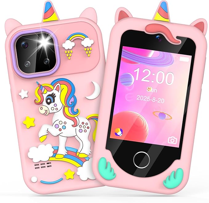 Kids' Phone Toy Imitate Smartphone Toy for 3-8 Year Old Girls & Boys - No Internet/Calls, HD Camera, MP3 Player, Learning Games | Christmas Birthday Gift for Toddlers (Pink)