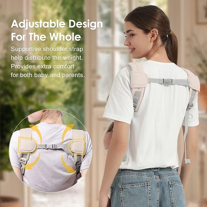 Baby Carrier Newborn to Toddler(7-30lbs), Toddler Carrier with Adjustable Shoulder Strap, Baby Holder Carrier with Breathable Mesh Fabric, Beige