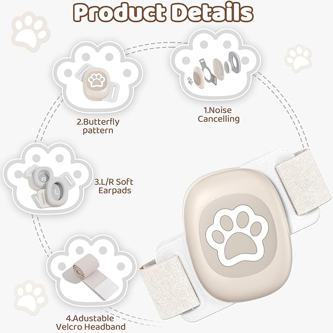 Baby Headphones,Infant Noise Cancelling Earmuffs with Cat Paw Pattern,Infant Ear Protection for Babies 0-48 Months,Baby Travel Essentials for Airplane/Improves Sleep