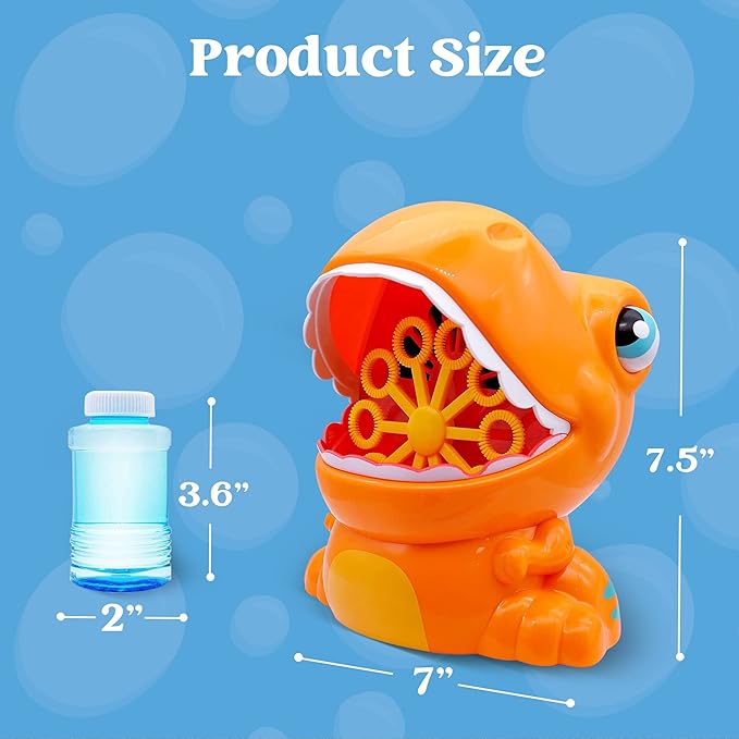 JOYIN Dinosaur Bubble Machine, Bubble Blower with Solutions for Kids, Summer Outdoor Indoor Toy, Dinosaur Party Favor, Kids Birthday Gift (Orange)
