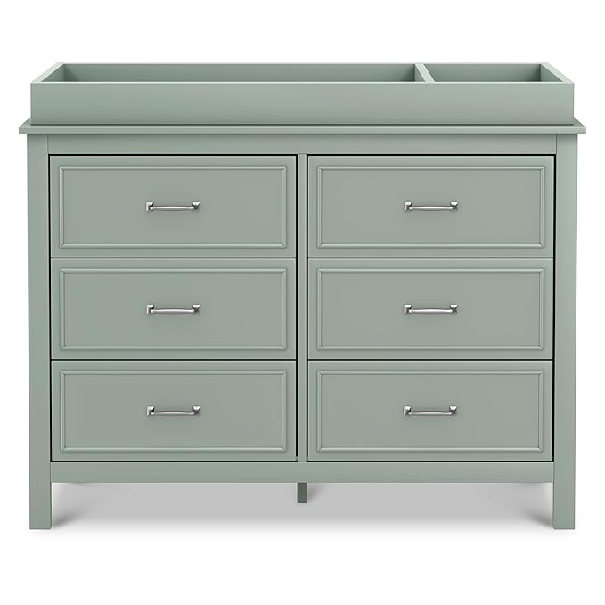 Davinci Charlie 6-Drawer Baby Dresser - GREENGUARD Certified, Wooden Double Chest of Drawers for Kids - Easy to Assemble, Multi-Purpose Storage Dresser for Bedroom, Nursery, Living Room - Light Sage