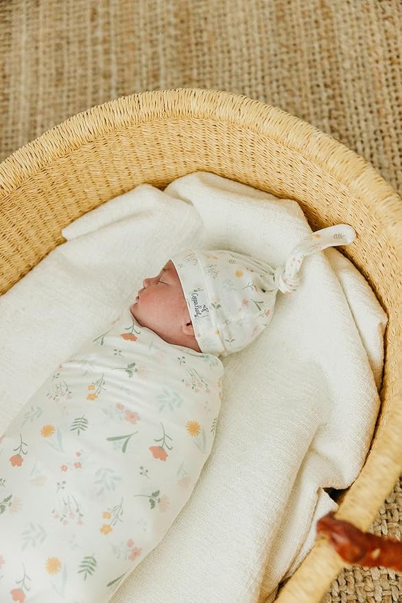 Copper Pearl Baby Beanie Hat Top Knot Stretchy Soft Mabel