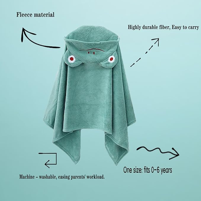 Toddler Bath Towel Baby Towels with Hood 27.5"X55" Ultra Absorbent Soft Bathrobe Blanket Kids Shower Towel for Girls and Boys(Greenish-Blue)