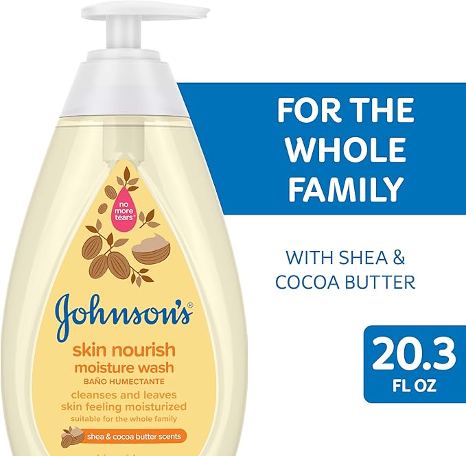 Johnson's Baby Skin Nourishing Moisture Baby Body Wash with Shea & Cocoa Butter, Hypoallergenic & Tear Free Baby Bath Wash, Paraben-, Dye-, Sulfate & Phthalate-Free, 20.3 fl. oz
