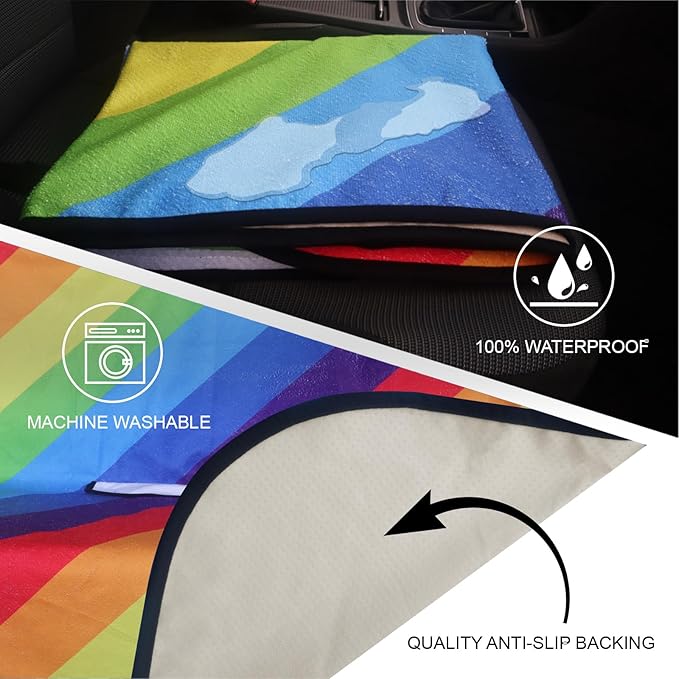 Back Seat Cover Protector for Dogs and Kids, Universal Waterproof Towel Rear Bench Seat Cover for Car, Truck, Van & SUV, Machine-Washable Backseat Car Covers (Rainbow, 1pcs Rear Seat)
