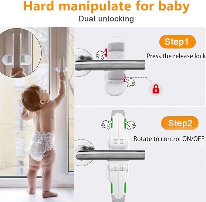 4-Pack Door Handle Baby Proof Lock – Child Proof Door Lever Lock for Kids Safety – Stops Toddler, Dog & Cat from Opening Doors – Easy One-Hand Adult Use, No-Drill Adhesive – Fits Home Bath/Kitchen
