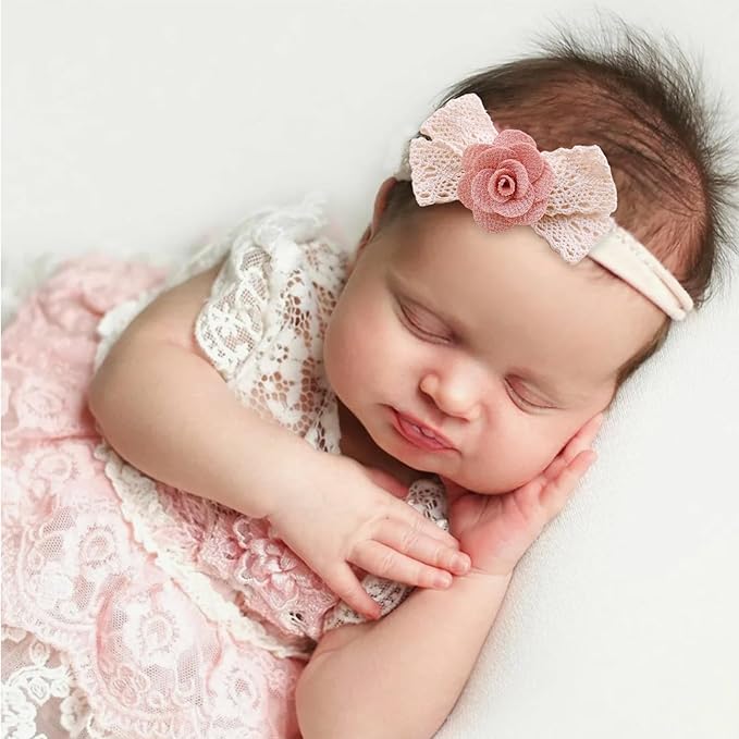 cherrboll 3pcs Baby Girl Headbands Flowers, Super Soft & Stretchy Nylon Floral Hairbands for Newborn Toddler