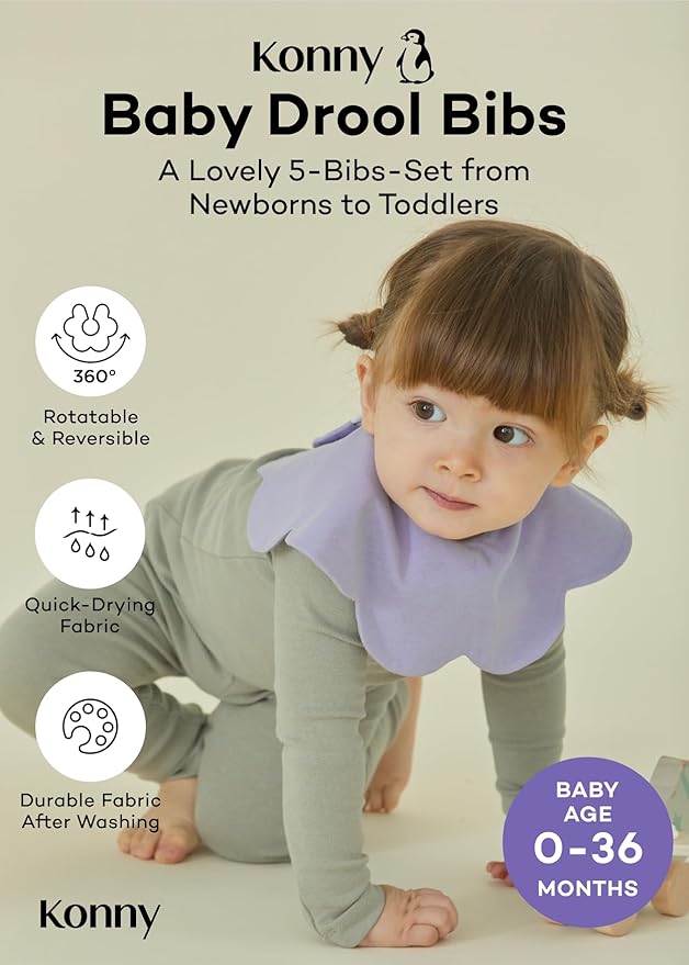 Konny Baby Bibs 3/5/7-Pack Set, 360 ° Rotate, Soft and Absorbent Bandana Drooling for Boys Girls baby Essentials