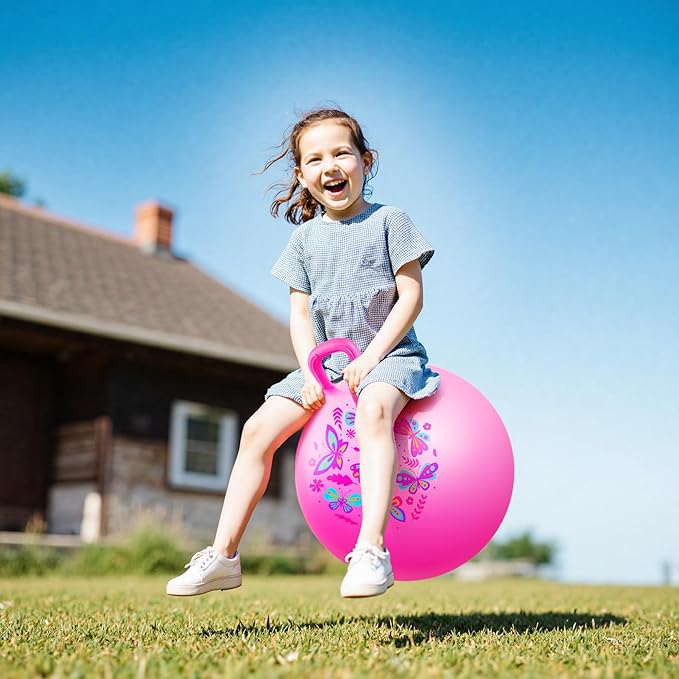 EVERICH TOY Hopper Ball, Pink Butterfly Hopping Toys for Kids, 20 Inch Bouncy Ball with Handle, Indoor Outdoor Inflatable Hippity Hop Toy for Girls Boys Gift with Free Christmas Accessories