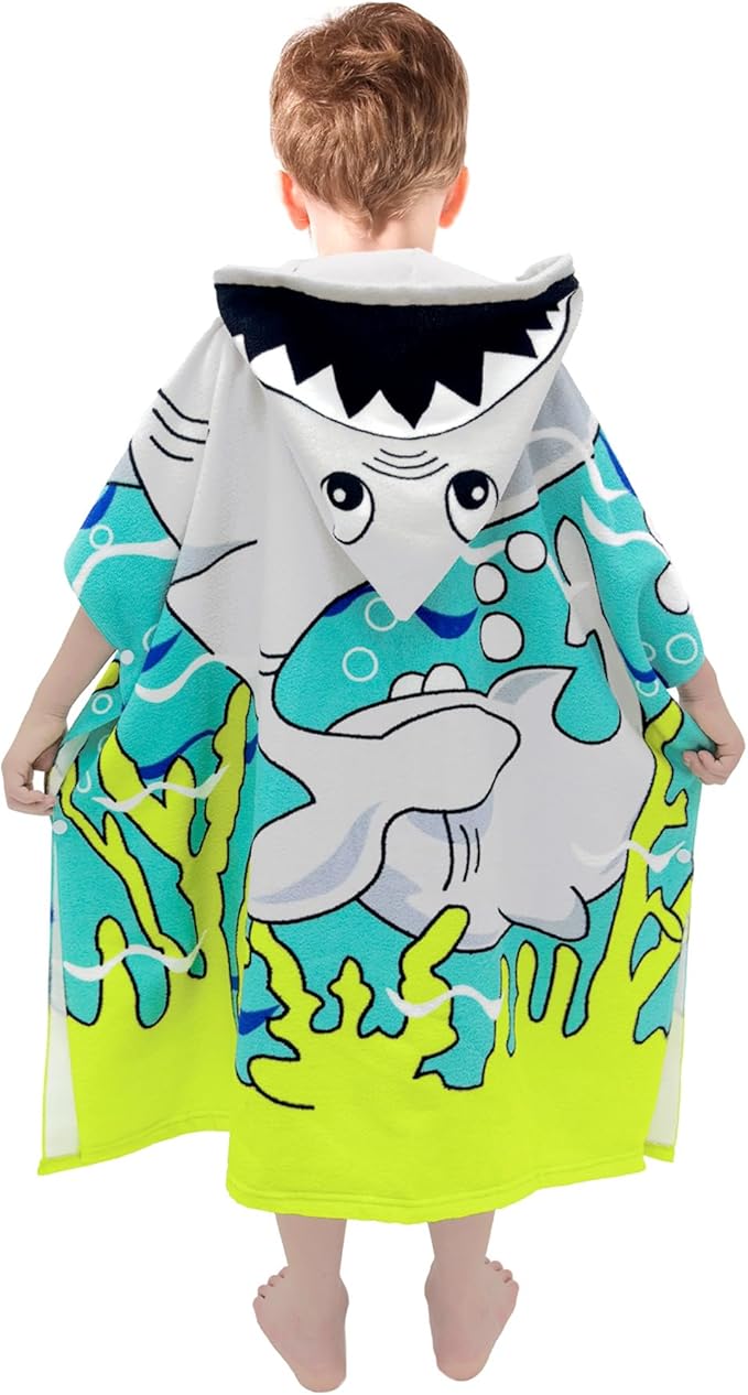 Hooded Kids Beach Towels - Toddler Bath Towel Girls Boys Swim Cover-ups for Ages 4 to 10 Kids Pool Towels Quick Dry Lightweight Soft Microfiber Poncho 30x30(Blue Sharks)