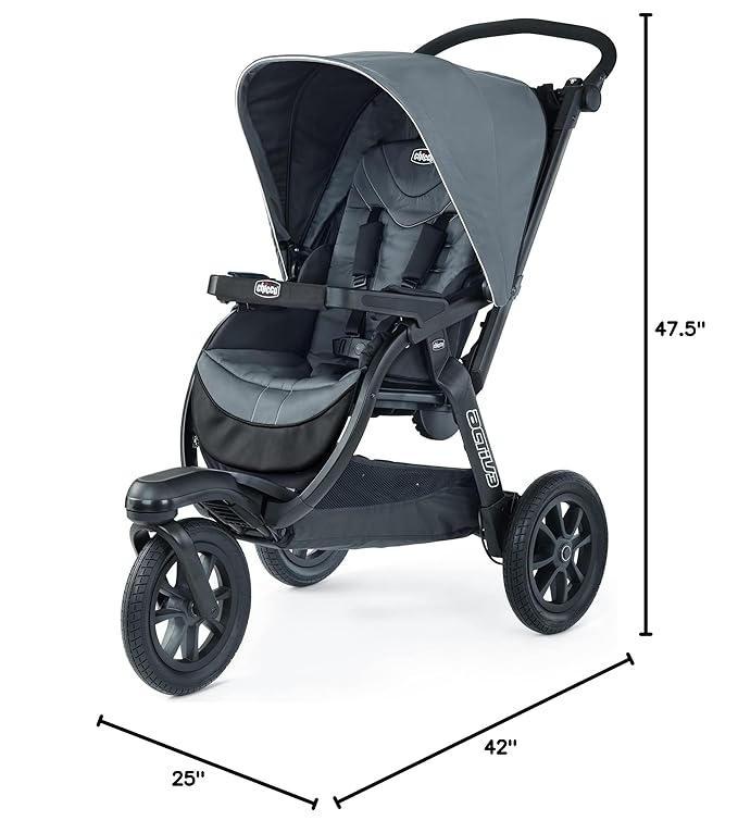 Chicco Activ3 Jogging Stroller, All-Terrain Stroller, Compatible with Chicco Infant Car Seats (not Included), Baby Travel Gear | Eclipse/Grey