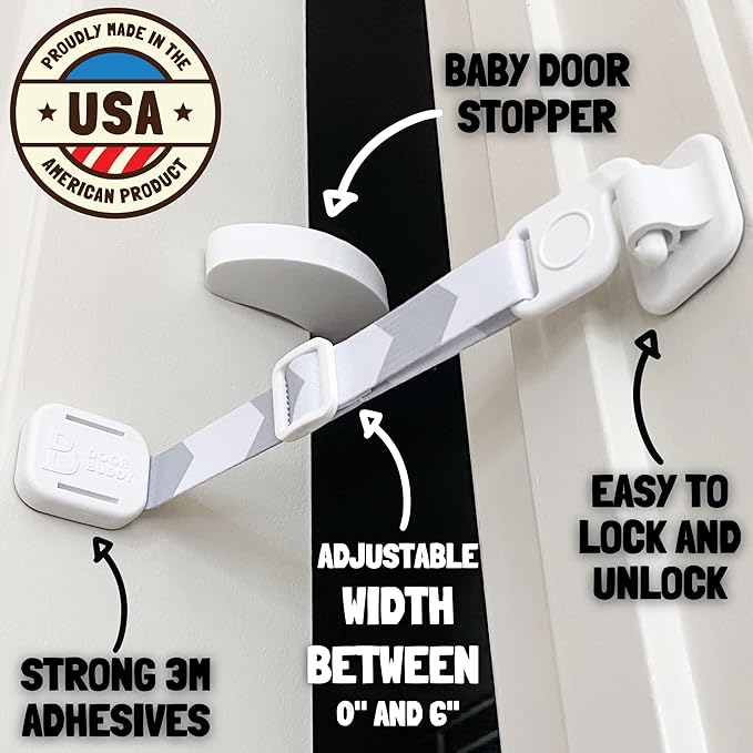 Door Buddy Child Proof Door Lock & Cat Door Stopper. Adjustable Door Strap Latch to Baby Proof Door & Keep Toddler out of Cat Food & Litter Box. Easy Pet & Baby Gate with Cat Door Interior Alternative