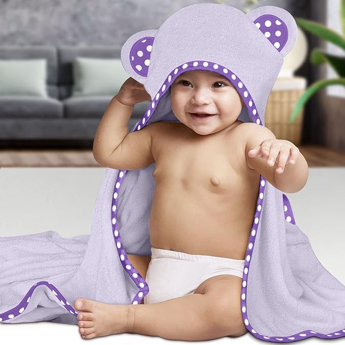 Set of 2 Hooded Baby Towels – Purple and Grey – Luxurious, Large and Super Absorbent – 30 x 30 Inch – Soft and Suitable for Infants, Toddlers and Kids – 400 GSM