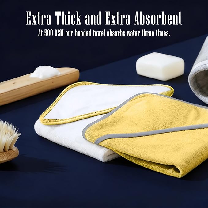 2 Pack Baby Bath Towel - Rayon Made from Bamboo, Ultra Absorbent - Ultra Soft Hooded Towels for Kids - X Large Size for 0-7 Yrs (White and Yellow, 37.5 x 37.5 Inch)