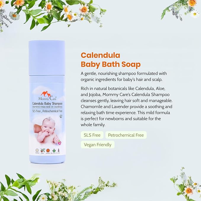 Mommy Care Natural Baby Shampoo – Gentle & Nourishing Calendula Shampoo for Newborns, SLS-Free, Vegan & Cruelty-Free, 200 ml / 6.76 fl oz