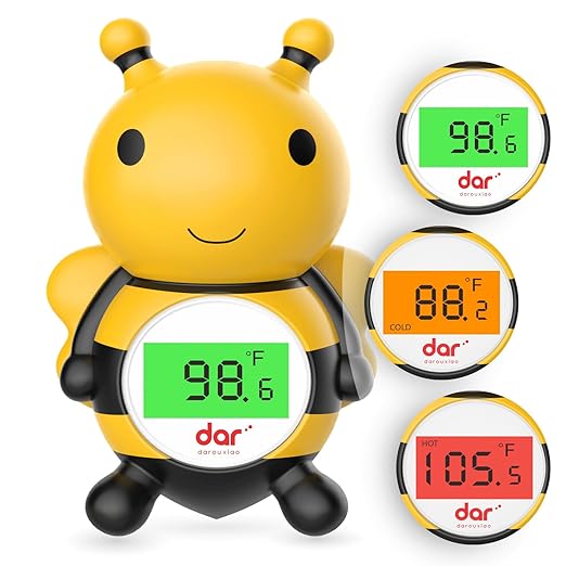 Baby Bath Thermometer, Digital Water Temperature Thermometer with 3 Color Backlit and Temperature Warning, Safety Bath Tube Thermometers Floating Toy for Infant, Toddler（Bee）