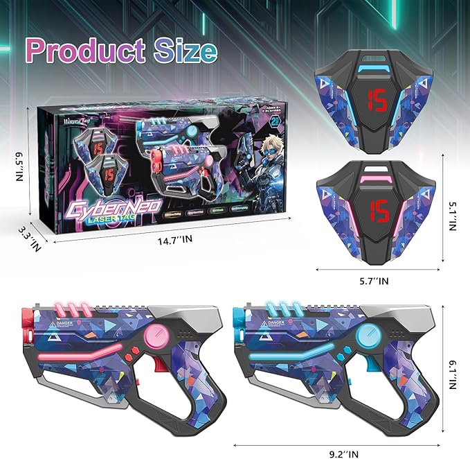 Laser Tag Guns Set of 2, Multiplayer Lazer Tag Game for Kids Ages 8 9 10 11 12+ Boys & Girls, Indoor Outdoor Family Game, Birthday Gift for Teens & Adults