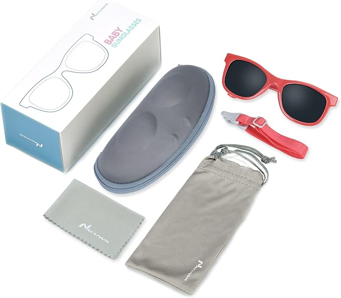 Baby Sunglasses - 100% UV Proof Sunglasses for Baby, Toddler, Kids - Ages 0-2 Years - Case and Pouch included