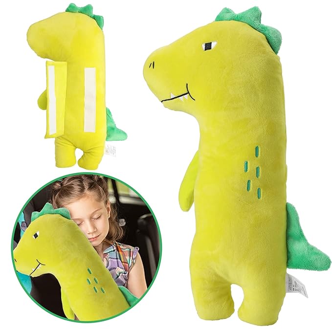 Barelove Seat Belt Cover Pillow for Kids, Car Seatbelt Cushion Shoulder Neck Support Protector Pad, Soft Stuffed Travel Vehicle Safety Belts Strap Pillow for Child Headrest, Christmas Gifts (Dinosaur)