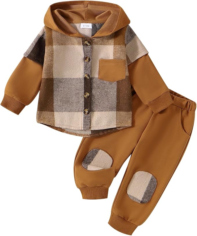 Toddler Baby Boy Hoodies Fall Clothes Waffle Contrast Color Sweatshirt Pant Set Infant Clothes 6 12 18 Months 2T 3T