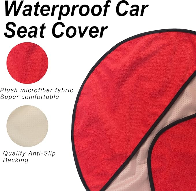 Sweat Towel Car Seat Cover Protector Front Seats for Gym Workout, Running, Swimming, Beach and Hiking, Waterproof Universal Seat Cover for Car, Truck, Van & SUV (Red, 1pcs Front Seat)