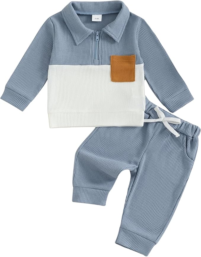 Baby Boy Toddler Fall Outfit Striped Sweatshirt Toddler Boy Winter Waffle Clothes 3 6 12 18 Months 2 3 T Pant Set