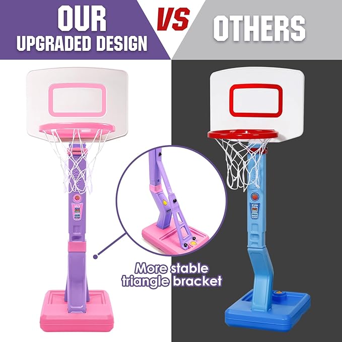 SUPER JOY Toddler Pink Basketball Hoop for Kids 1-3,2-4 5 Years Old, Adjustable Mini Hoop Set for Indoor Outdoor Play, Portable Basketball Goal Sports Toys for Little Boys Girls Birthday Gifts