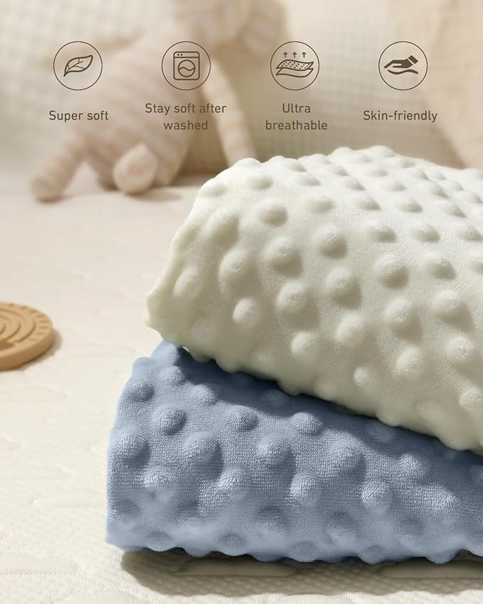 Babebay Changing Pad Cover, Ultra Soft Minky Dots Plush Changing Table Covers for Baby Boys and Girls, Breathable, 2 Pack(Blue Gray & Lily White)