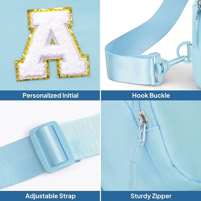 YOOLIFE Initial Crossbody Bag for Girls Purse Gifts, Small Sling Bag Fanny Pack for Girls Kids Purse Monogram Belt Bags, Birthday Gifts for 2 3 4 5 6 7 8 Year Old Girl Kids, Blue (S)