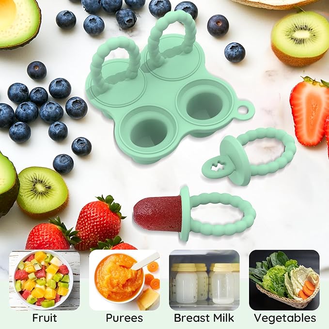 Baby Ice Lolly Mould, Silicone Petite Pops, Baby Popsicle Mold Set Tiny Pops and Teether for Infants 4+ Months Teething Relief, Baby Essentials