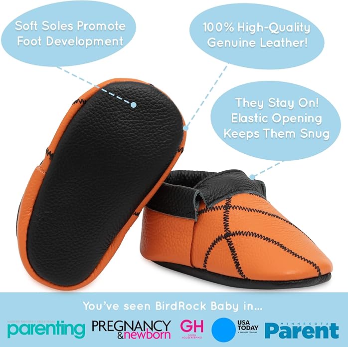 BirdRock Baby Fringeless Moccasins - Genuine Leather Boys and Girls Shoes for Newborns, Infants, Babies, Toddlers