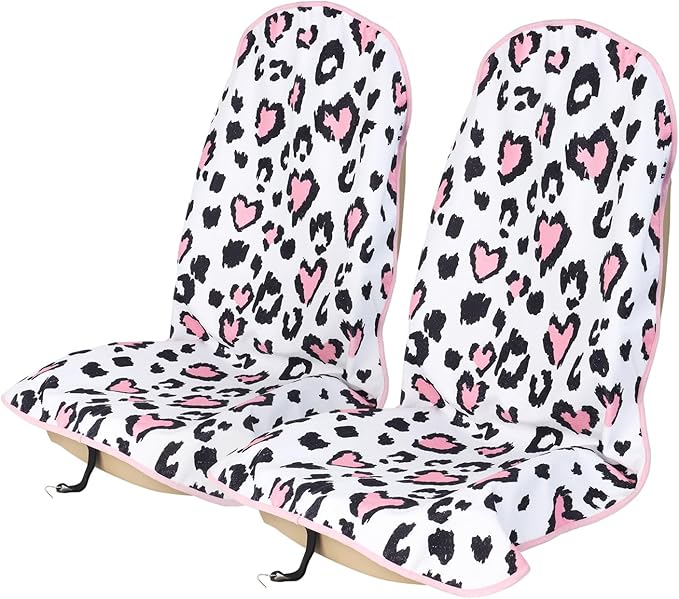 Sweat Towel Car Seat Cover Protector Front Seats for Gym Workout, Running, Swimming, Beach and Hiking, Waterproof Universal Seat Cover for Car, Truck, Van & SUV (Love Spot, 2pcs Front Seat)