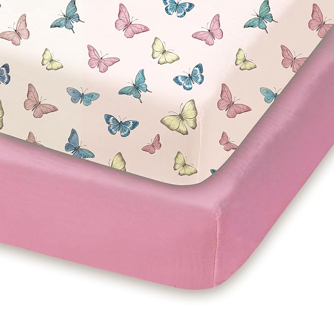 Pack and Play Sheets Fitted 2 Pack, 38x26 Graco Pack n Play Sheets for Playard & Travel Crib Mattress, Ultra Soft Jersey Knit, Breathable Stretchy Deep Pocket, Compatible with Mini Cribs