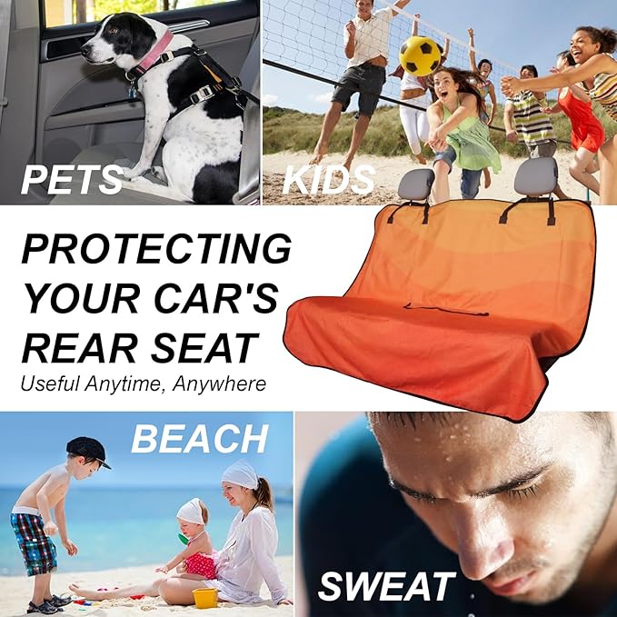 Back Seat Cover Protector for Dogs and Kids, Universal Waterproof Towel Rear Bench Seat Cover for Car, Truck, Van & SUV, Machine-Washable Backseat Car Covers (Orange, 1pcs Rear Seat)