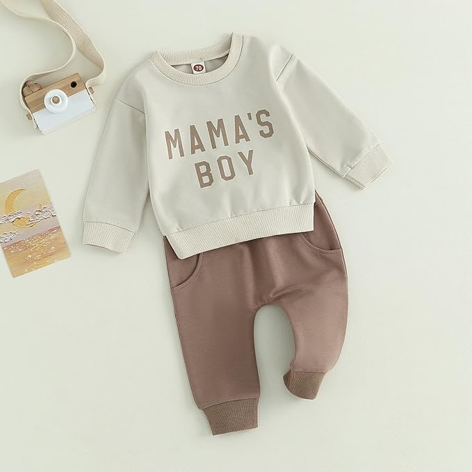 ZAXARRA Toddler Newborn baby boys Fall Outfits Long Sleeve Letter Print Sweatshirt Tops Pocket Pants Casual Clothing Sets