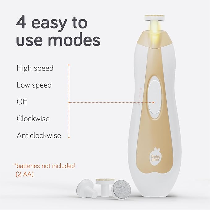Baby Uma LED Baby Nail Trimmer Electric - Auto-Safety Stop Baby Nail Clippers, Bi-Directional Electric Baby Nail File with 2 Speeds & 6 Filing Discs, Newborn Essentials (+ Travel Case)