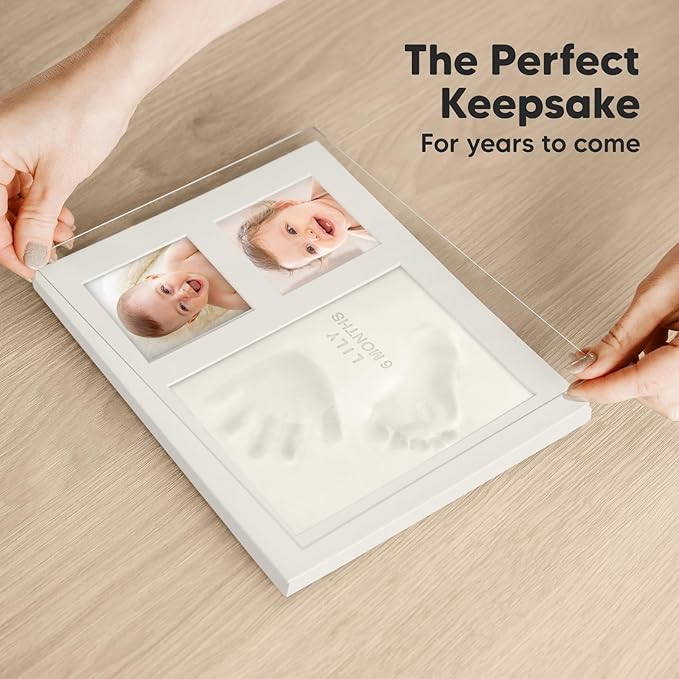 Baby Hand and Footprint Kit - Quick Dry Clay Baby Footprint Kit, Pets Paw, Newborn Keepsake Picture Frame for Boys, Girls, Personalized New Mom Gifts for Shower & Registry, Grandparents (Ash Wood)
