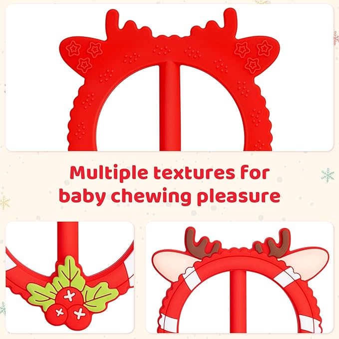 Valentines Teether for Babies - SHARE&CARE Valentines Day Gifts Silicone Teething Toy, Women Gift for Mom, Wife,Her, Holiday Baby Chew Toy for 3 Months+, BPA-Free,Baby Shower (Red Holiday)