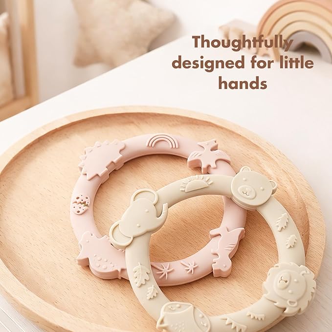 Silicone Teethers for Babies 0-6 6-12 Months Teething Toys for Infants Baby Chew Toys for Sucking Needs Baby Teething Rings for Infant Boys and Girls 3 Pack-Dinosaur-Blue