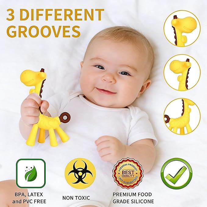 Baby Teething Toys 3-6 Months, Baby Chew Teether Freezer BPA Free, Babies Teething Relief for Infants, Banana Toothbrush, Fruit Shape Giraffe Newborn Teether Gift for Baby Boy and Girl