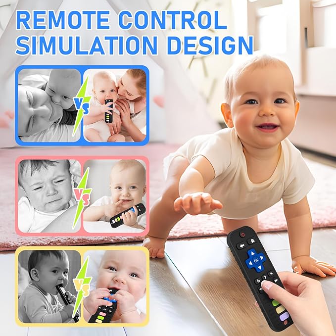 Teething Toys for Baby 3 6 12 18 Months, TV Remote Control Shaped Baby Teether Toys Chew Toys, Food Grade Silicone Teething Toys for Infants, BPA Free, for Baby Gum Relief