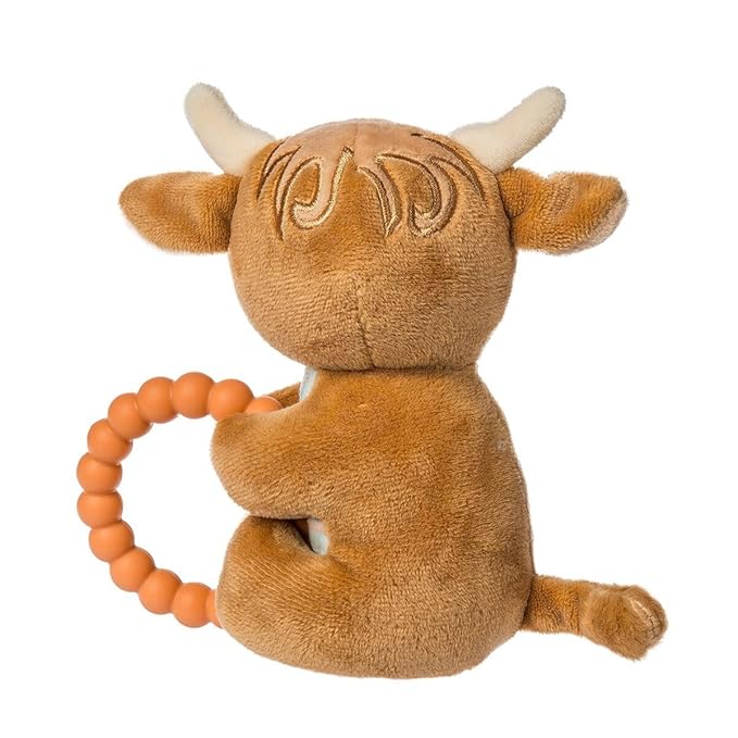Mary Meyer Soft Baby Rattle with Soothing Teether Ring, 6-Inches, Hetty Highland Cow