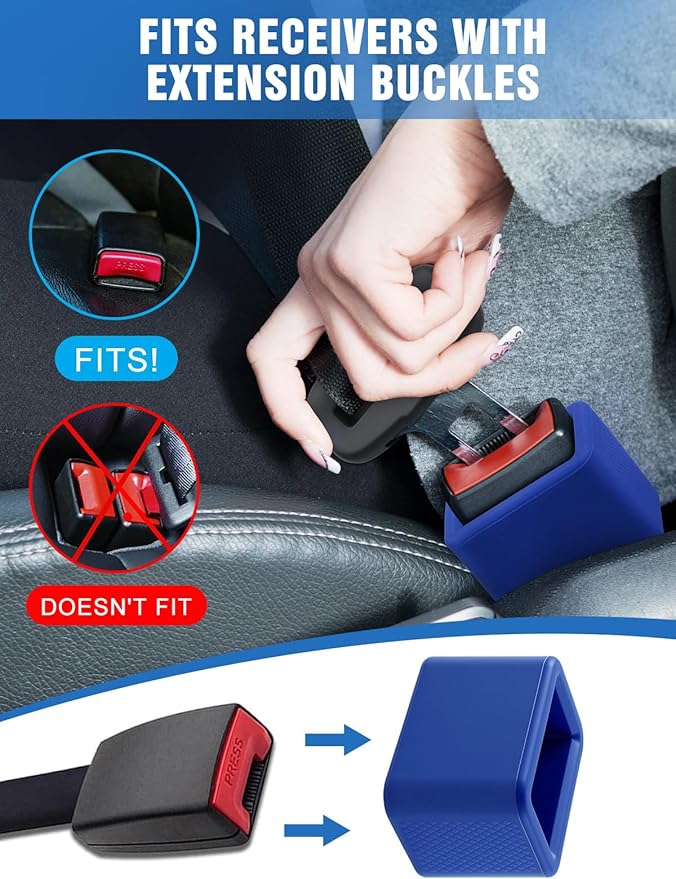 2 PCS Seat Belt Buckle Holder, Silicone Seatbelt Buckle Booster to Makes Receptacle Stand Upright for Easy Access (Blue)