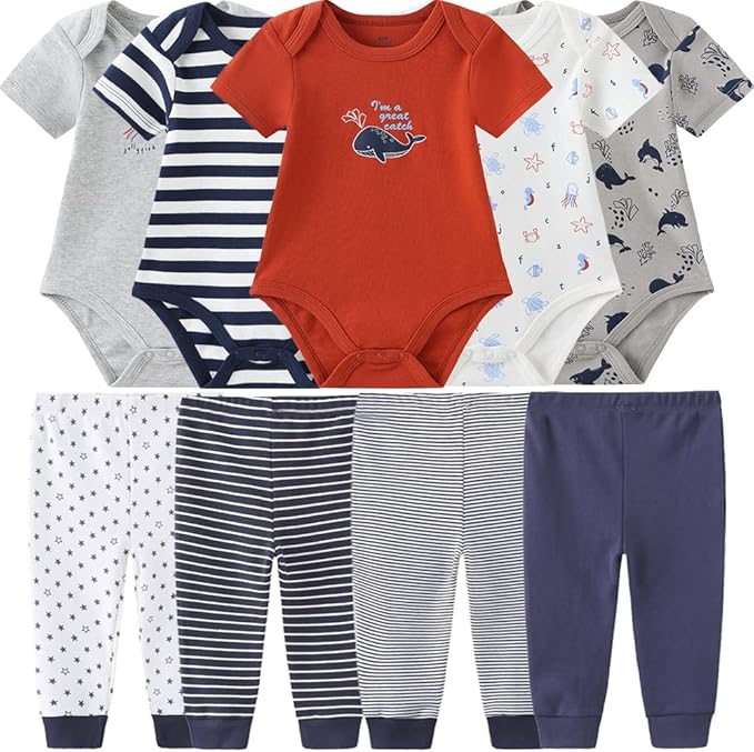 Kiddiezoom Baby Layette Set Baby Boys' 9-Piece Bodysuits Pants Set Toddler Girl Boy Unisex Baby Gift Sets