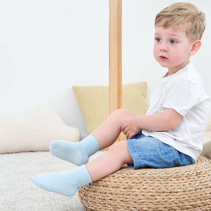 ZAPLES Baby Non Slip Grip Crew Socks with Anti Skid Soles for Infants Toddlers Kids Boys Girls