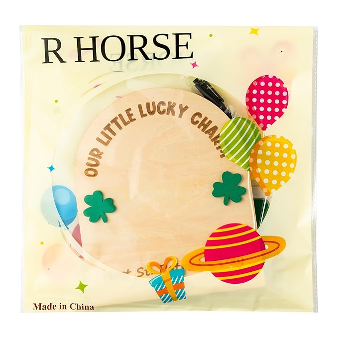 R HORSE Baby's First DIY St. Patrick's Day Footprint or Handprint Art Sign Craft, 3D Engraved Wooden Standable Ornament, Newborn Keepsake Gift Photo Prop for Unisex Baby St. Patrick's Day Baby Shower