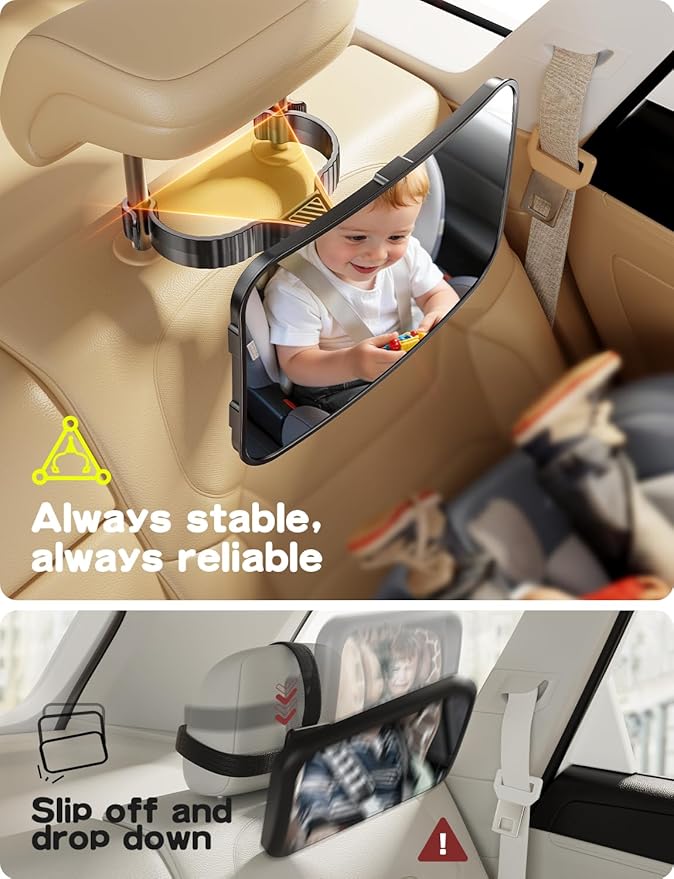 Baby Car Mirror Hook Design Ultra Stable Car Seat Mirror for Baby Rear Facing Secure and Shatterproof CarSeat Mirrors 360° Clear View Newborn Essential Accessories